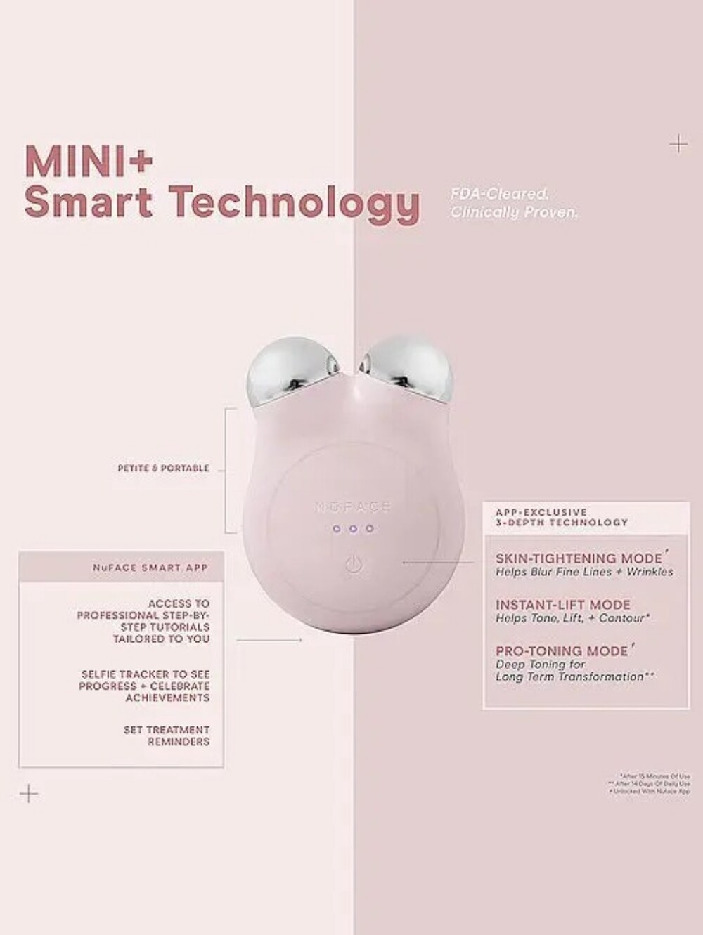 NuFACE MINI+ Smart Petite Facial Toning Device Petal Pink Microcurrent Tool